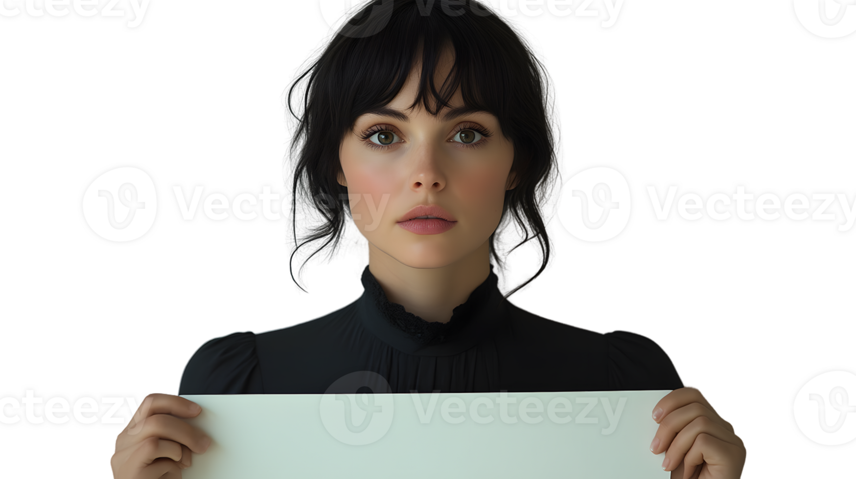 A person holding a blank sign dressed in elegant attire with a dark background ideal for mess png