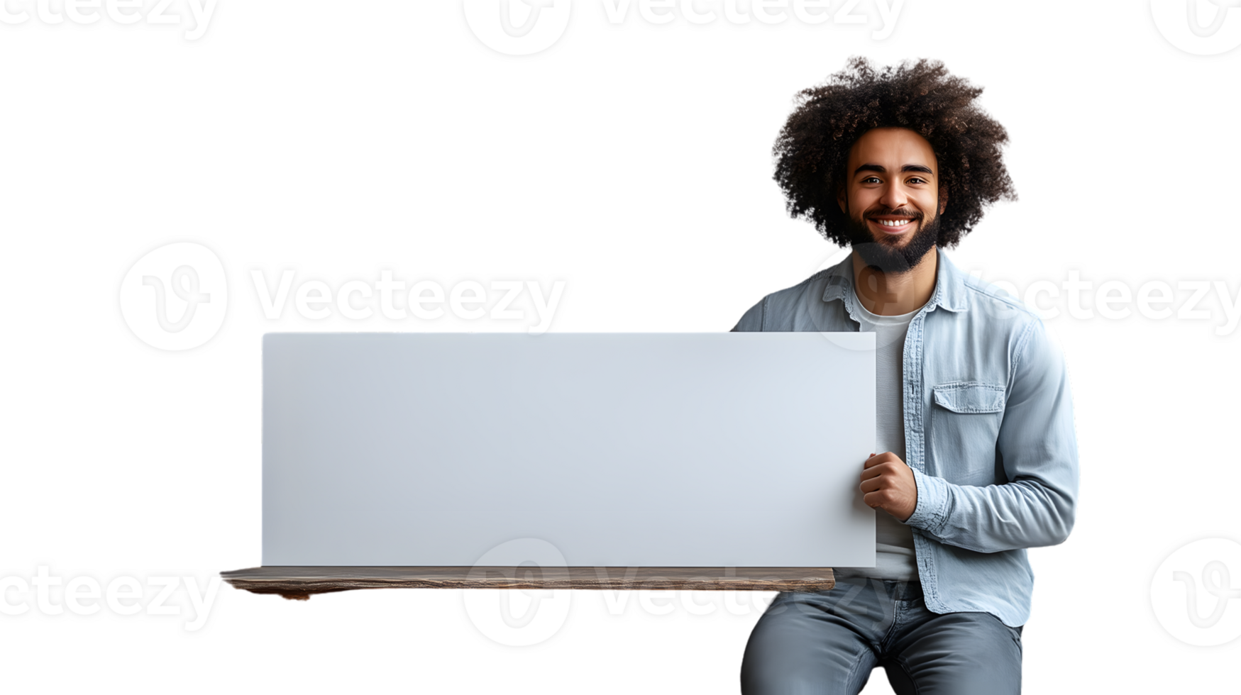 A person holding a blank sign with a friendly smile ideal for advertising and promotional cont png