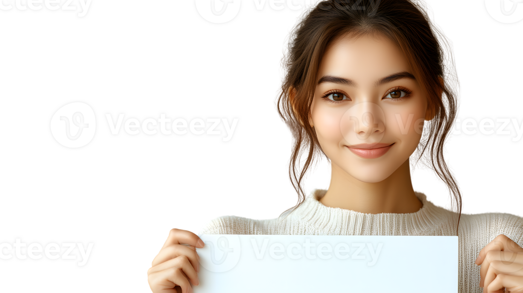 A person holding a blank sign smiling warmly with a friendly expression png