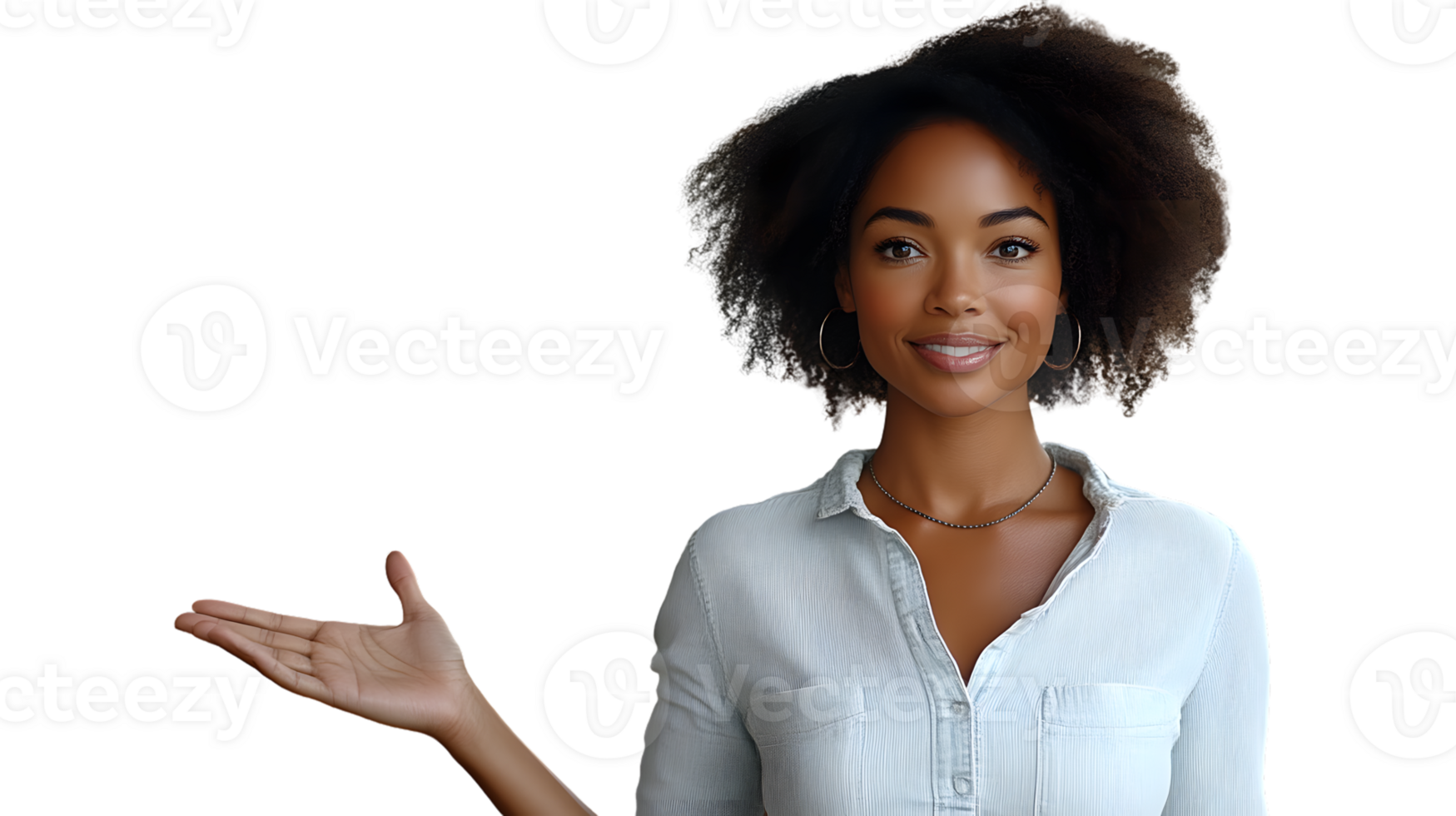 A woman with afro hairstyle presenting wearing casual attire and jewelry ideal for lifestyle png