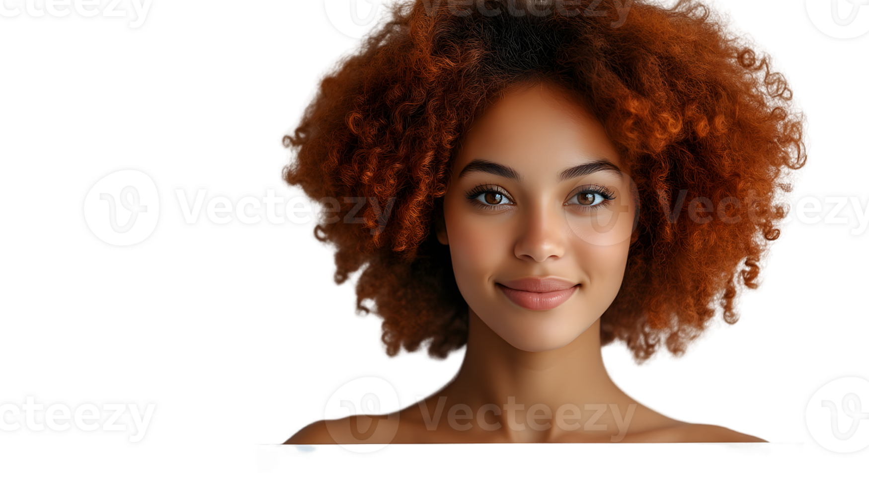 A woman with voluminous curly hair showcasing natural beauty and confidence png