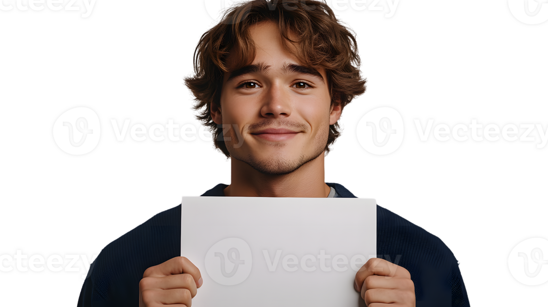 A young individual holding a blank sign ready for customization and messaging png