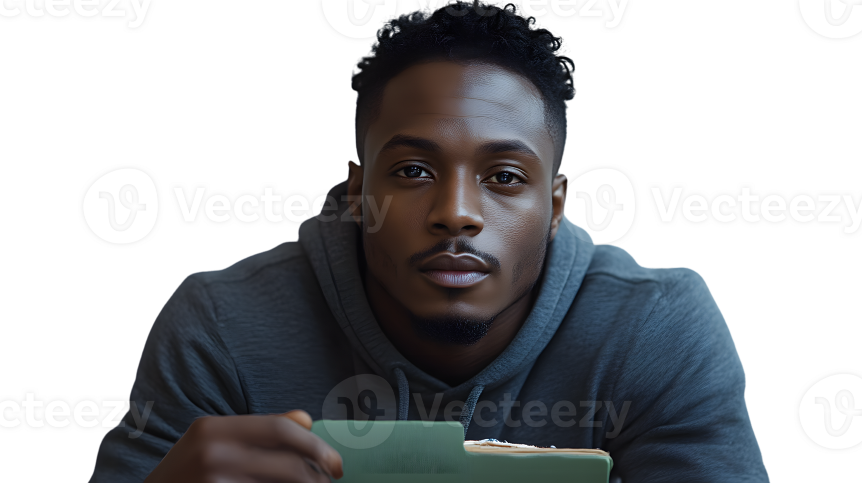A young individual in a hoodie holding a book ideal for education and lifestyle themes png