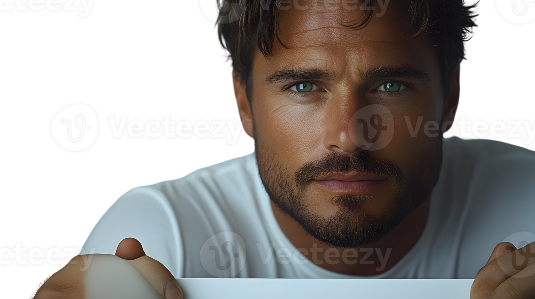 Closeup portrait of a man with beard looking intensely at the camera png