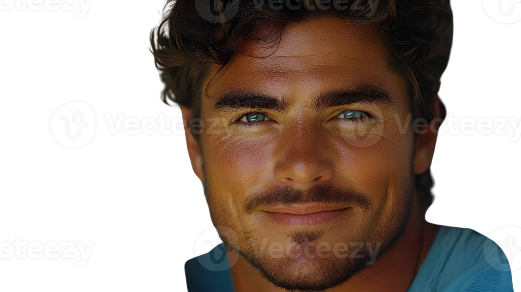Closeup portrait of a man with green eyes and a subtle smile png