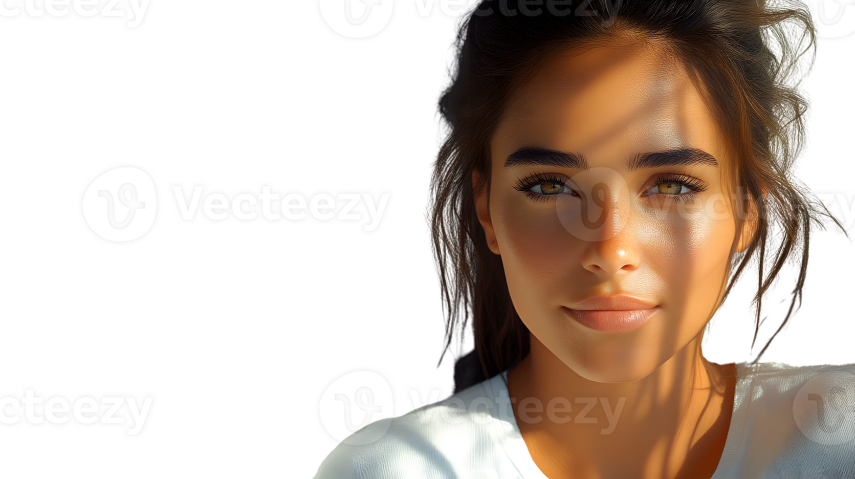 Sunlit Portrait of a Woman with Soft Lighting and Neutral Expression png