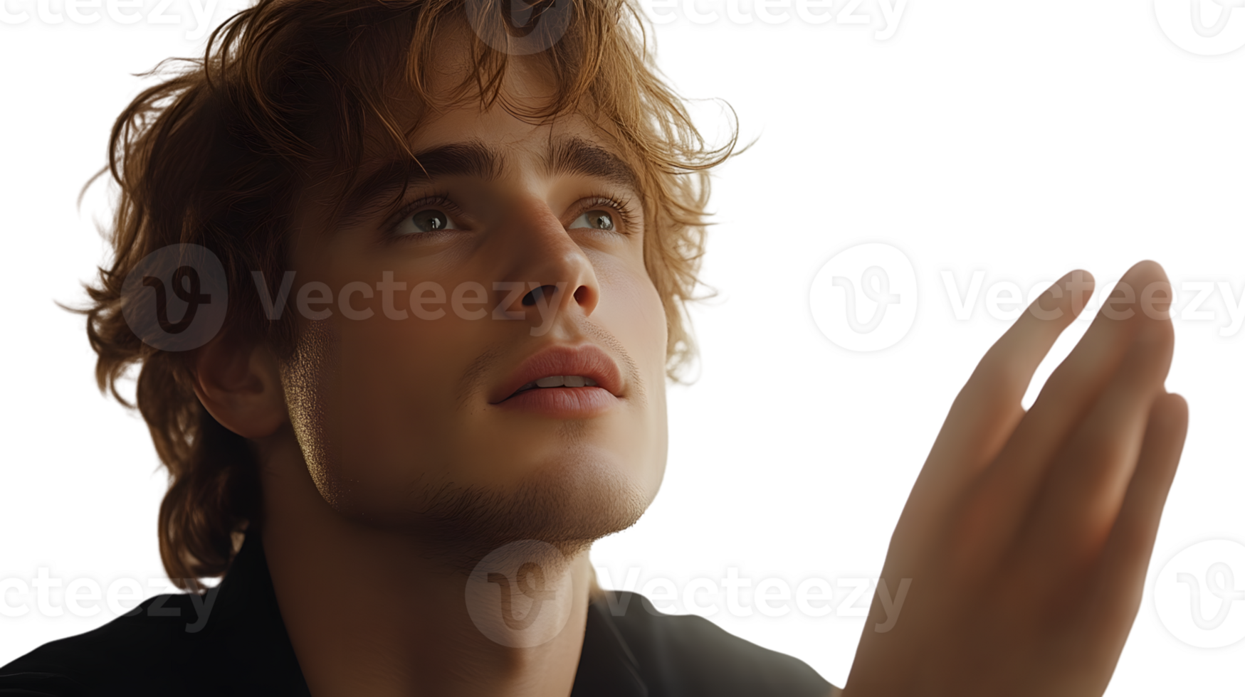Thoughtful Individual with Hand Gesture Expressive Portrait for Emotional and Reflective Theme png