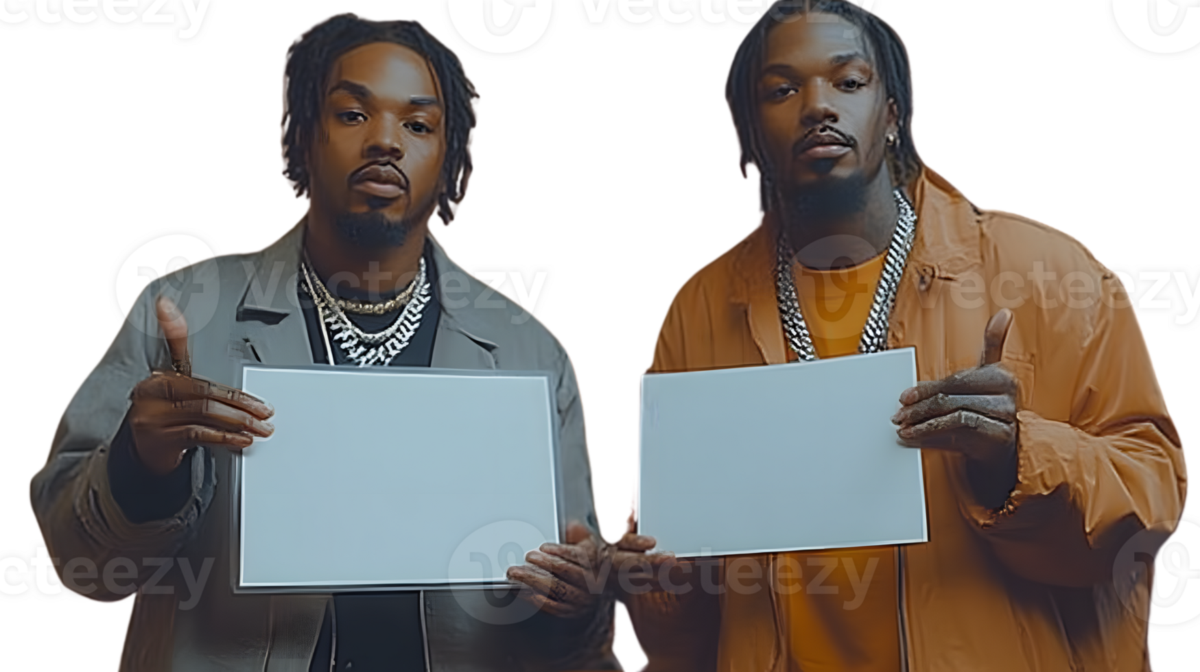 Two Men Holding Blank Signs Studio Shot png