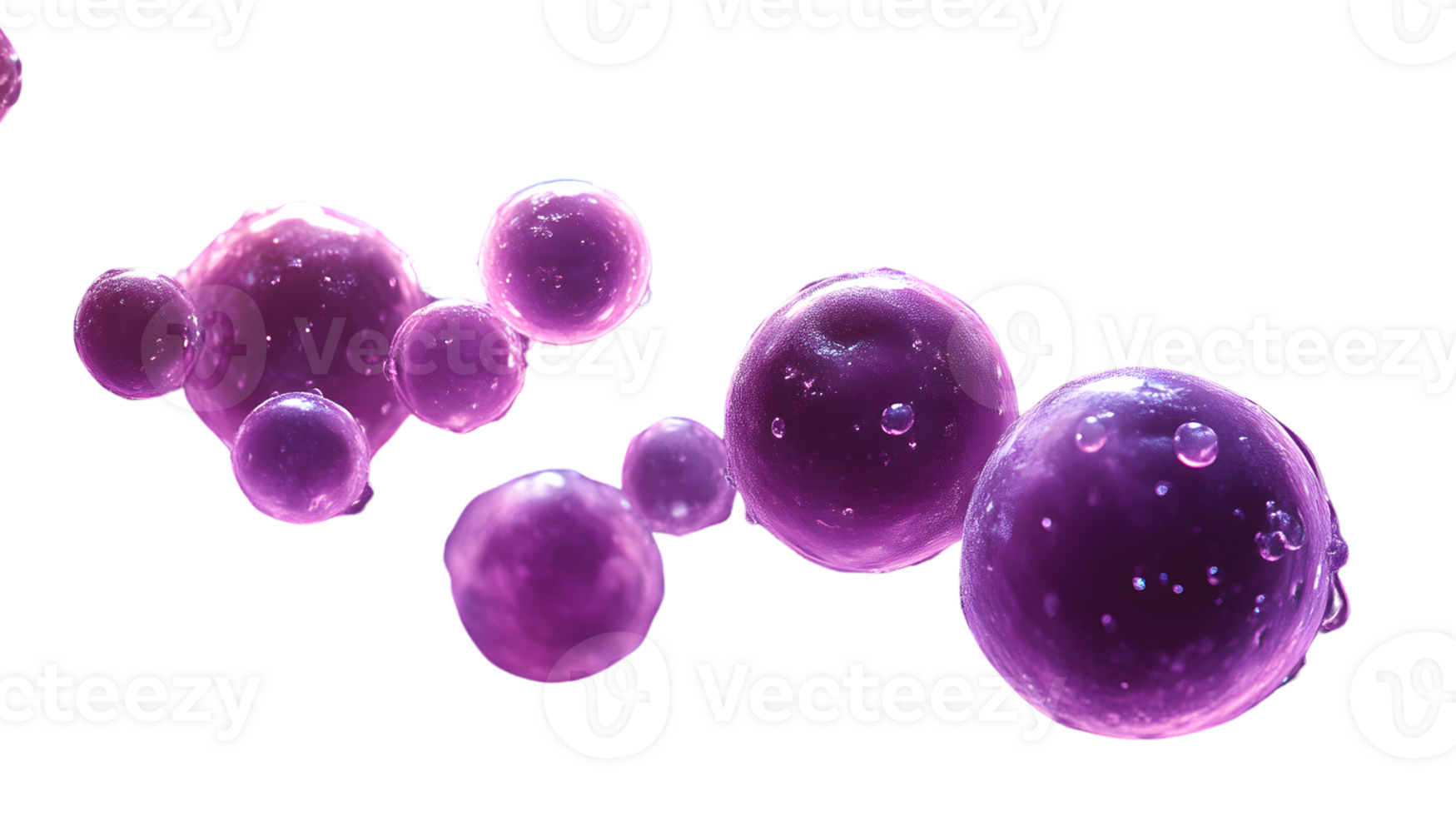 Vibrant Purple Spheres with Dew Drops Perfect for Science Art and Design Projects png