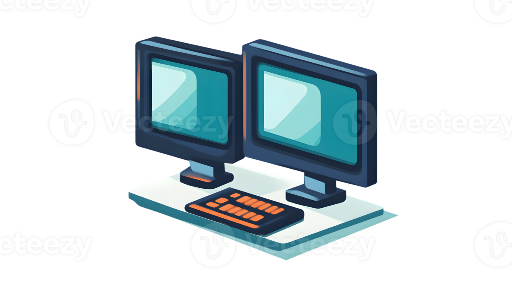 Dual Monitor Computer Setup with Keyboard Ideal for Workstations Gaming and Productivity png