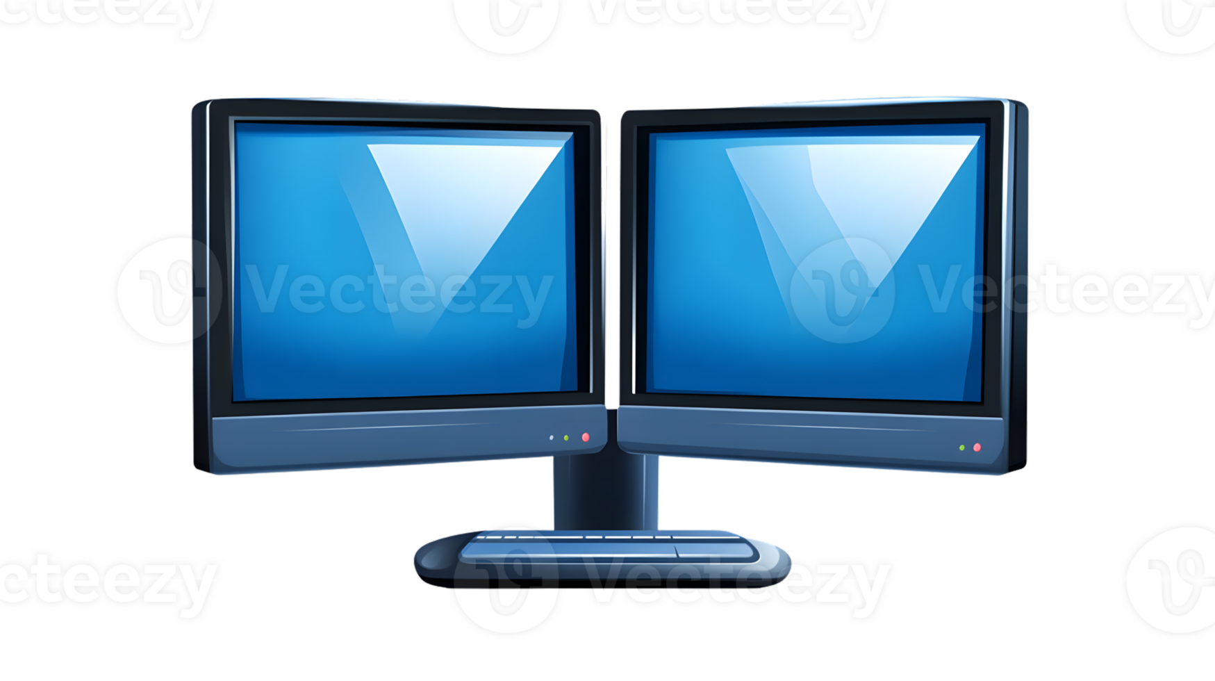 Dual Monitor Setup with Blue Screens and Keyboard for Modern Workspaces png