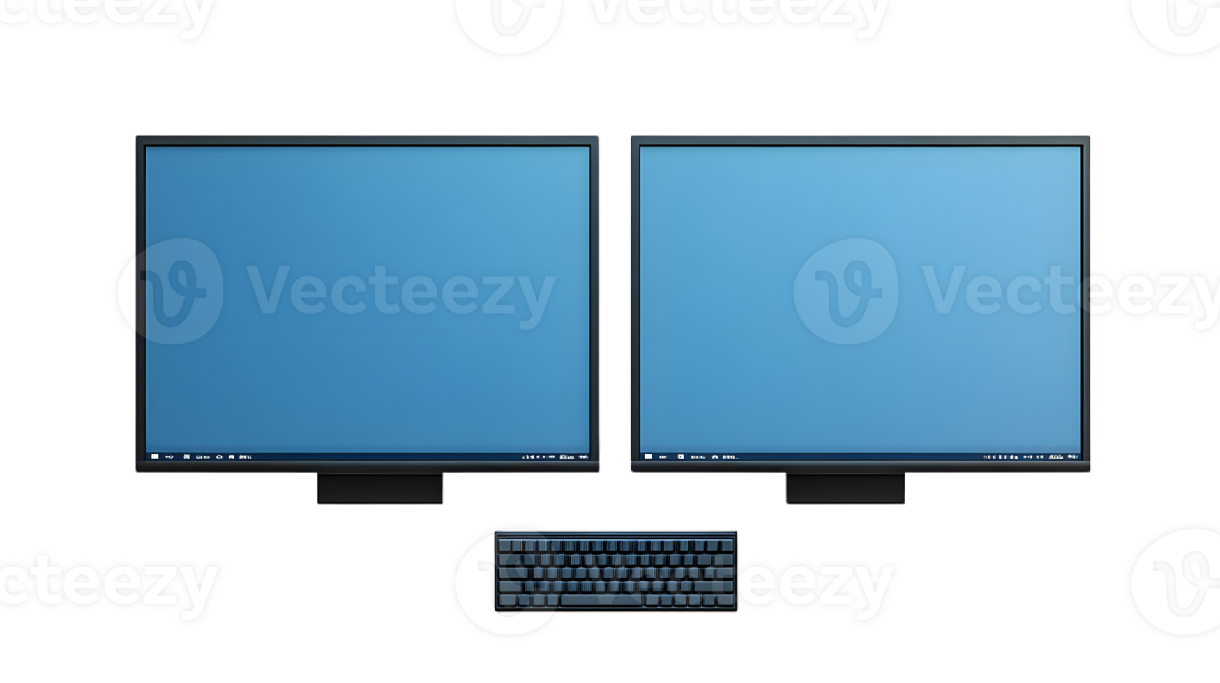 Dual Monitor Setup with Keyboard Ideal for Home Office Gaming and Productivity Workstations png