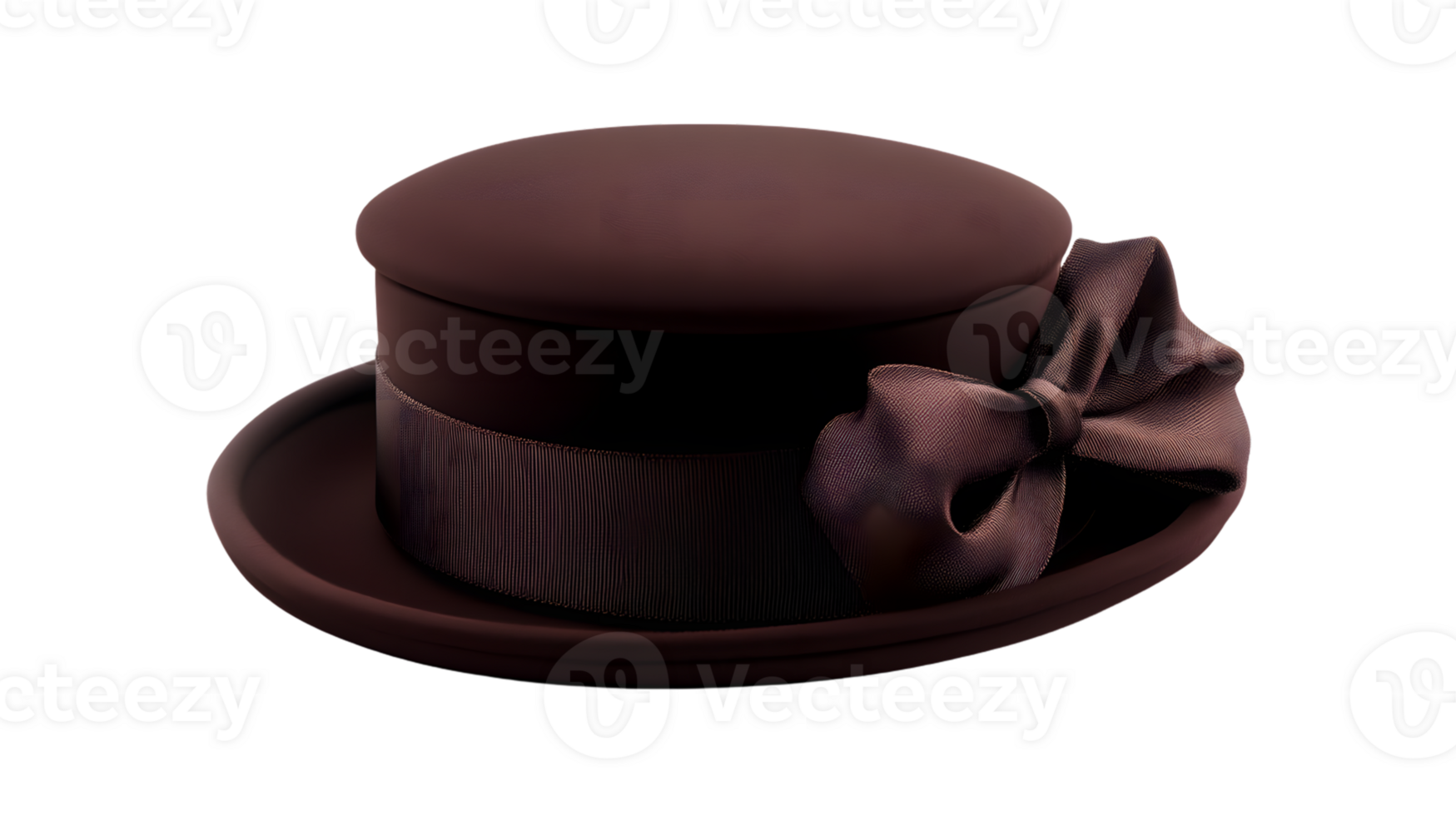 Elegant Brown Top Hat with Ribbon Bow for Fashion and Costume Design png