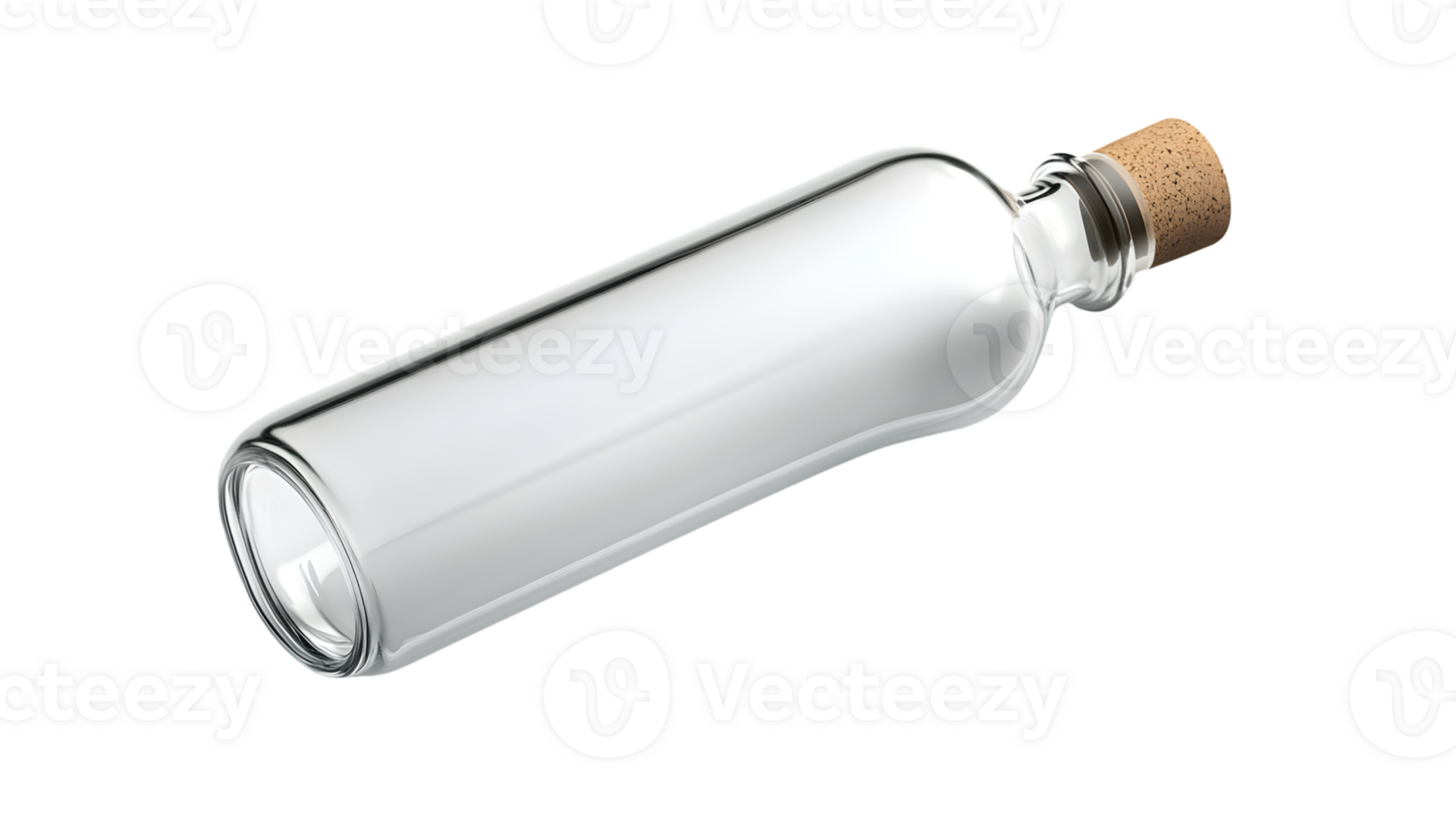 Empty Glass Bottle with Cork Stopper on Transparent Background png