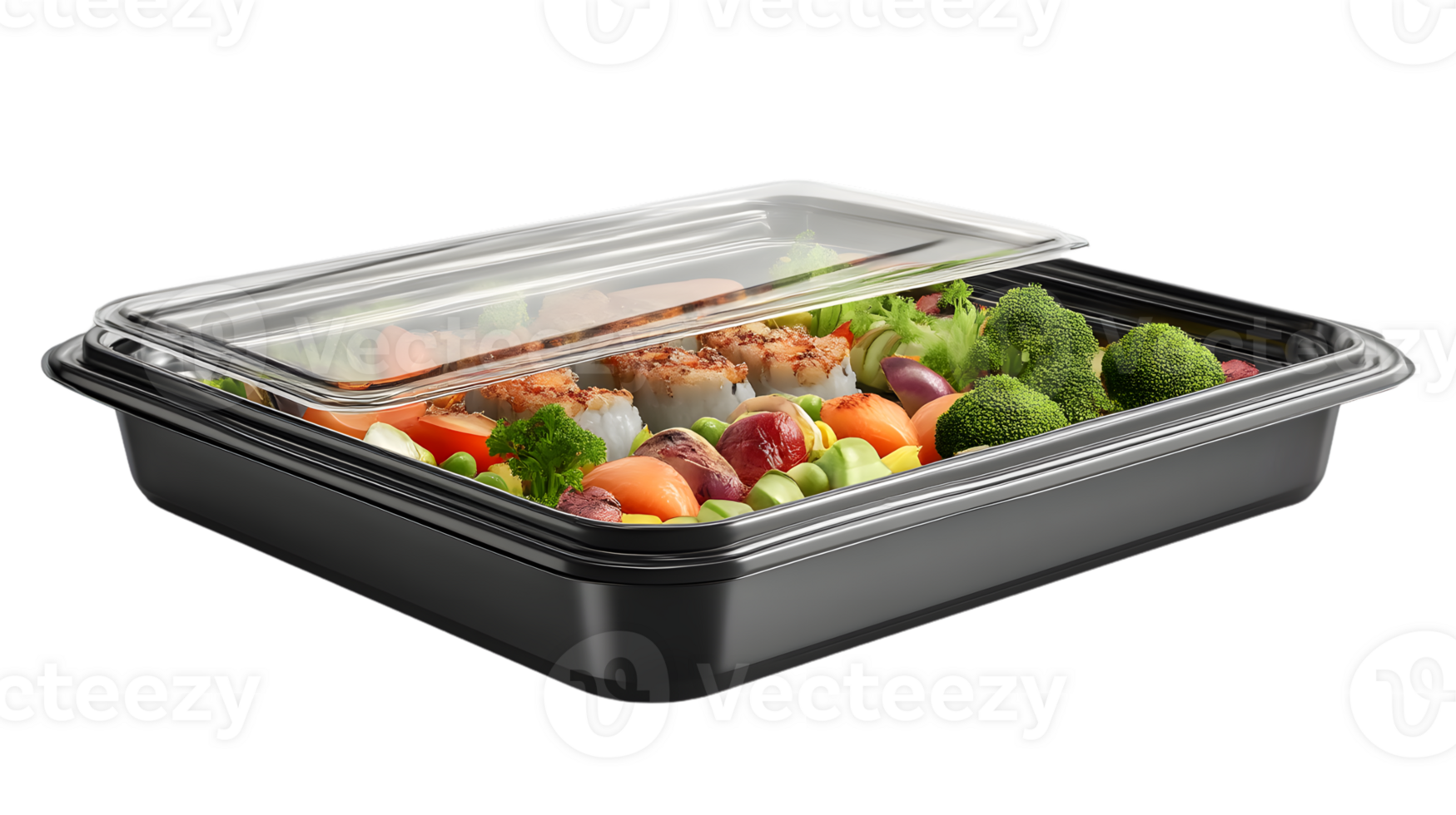 Fresh Meal in a Container Healthy Food with Vegetables and Seafood for Balanced Nutrition png