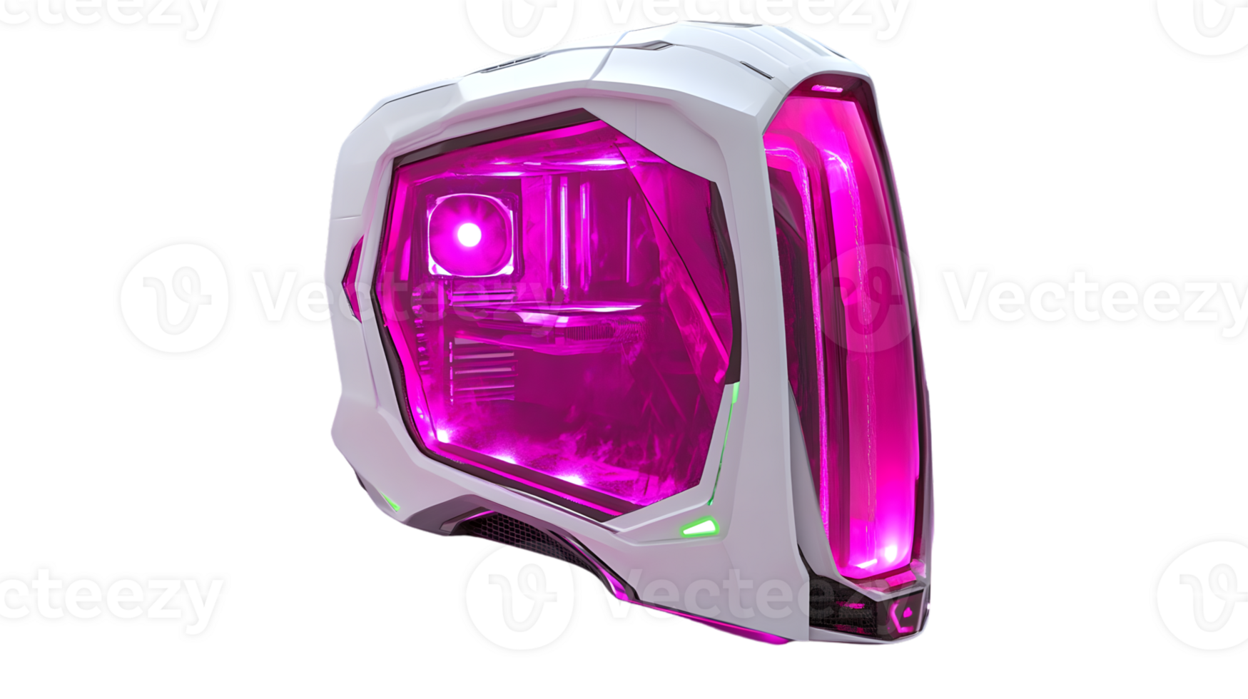 Futuristic Gaming Computer Case with Pink LED Lighting and Modern Design for Tech Enthusiasts png