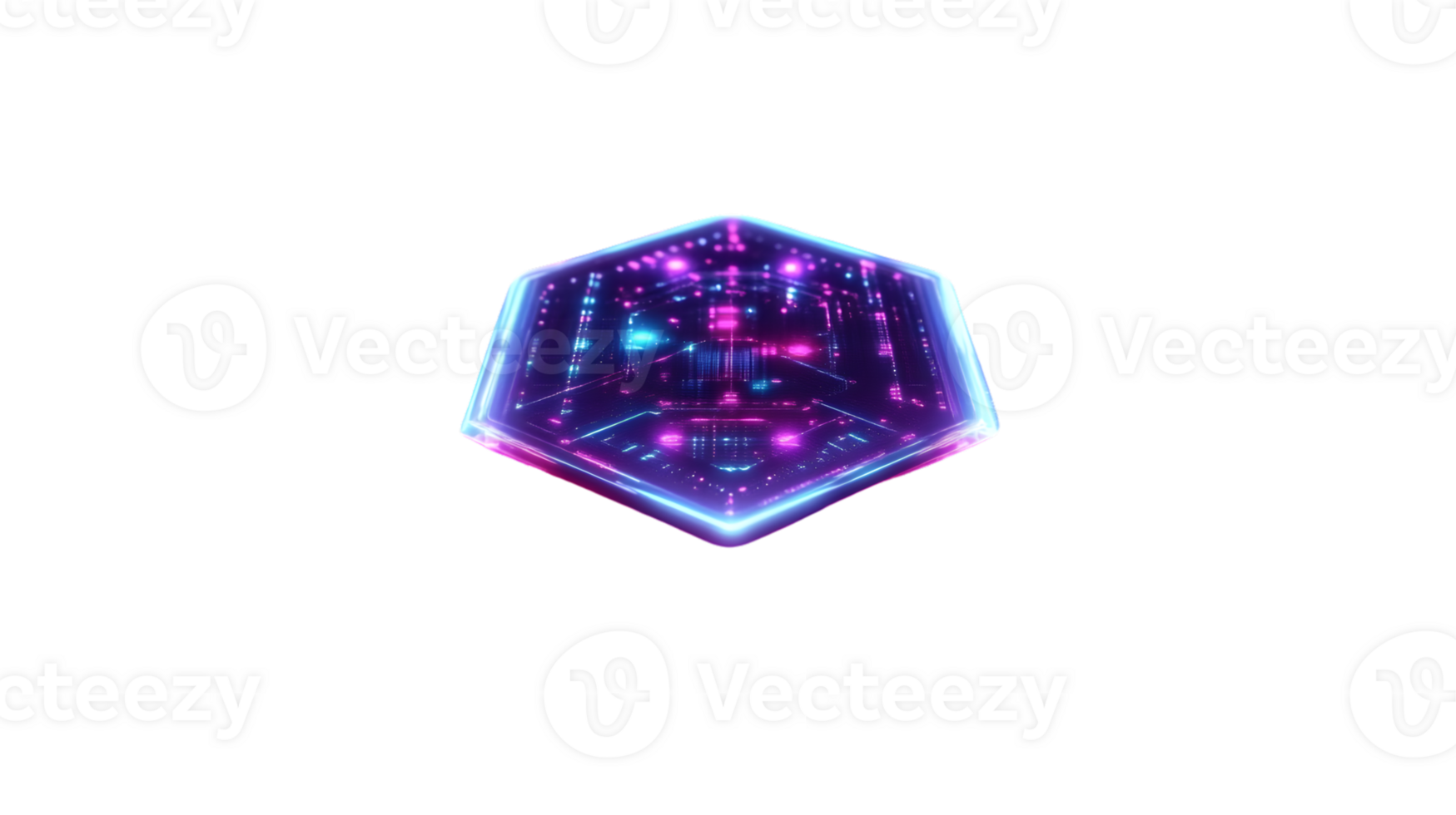 Futuristic Hexagon with Neon Lights and Circuit Patterns Ideal for Technology and SciFi Desig png