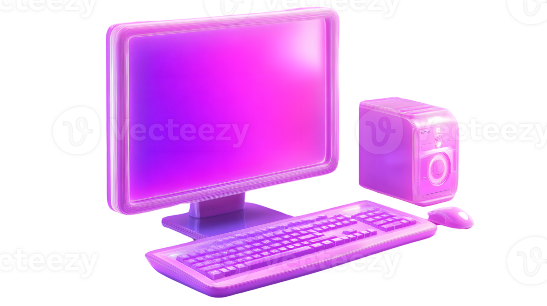Futuristic Neon Computer Setup with Keyboard Mouse and Monitor Ideal for Technology and Ret png