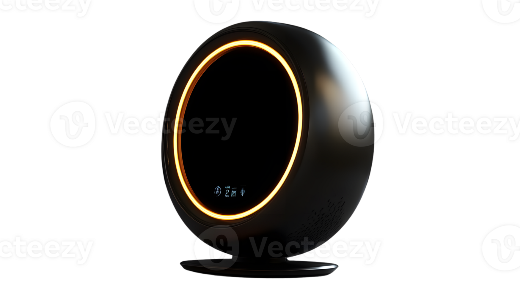 Futuristic Smart Device with Glowing Ring and Digital Display on a Dark Background png