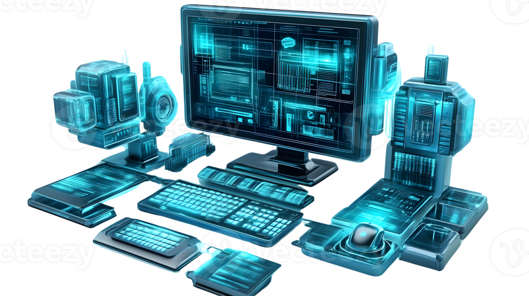 Futuristic Technology Workstation Digital Interface and Computer Setup png