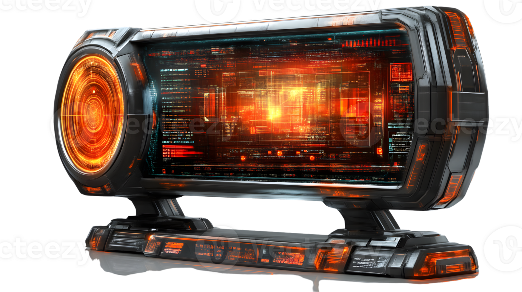 Futuristic Technology Interface Display SciFi Computer Screen with Orange Glowing Lights png