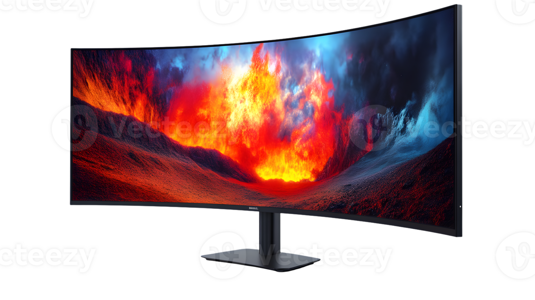 Ultrawide Curved Monitor Displaying Fiery Landscape Digital Art Technology Gaming High Res png
