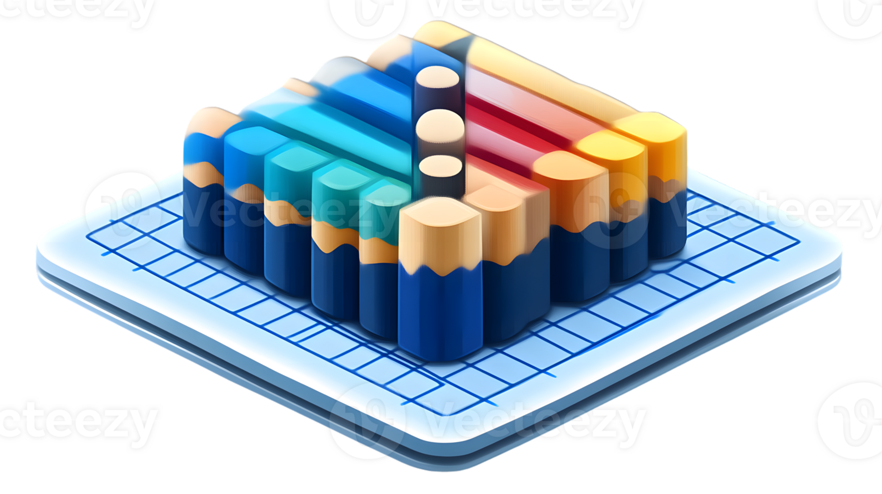 3D Bar Graph with Pencil Design Modern Data Visualization for Business and Education png