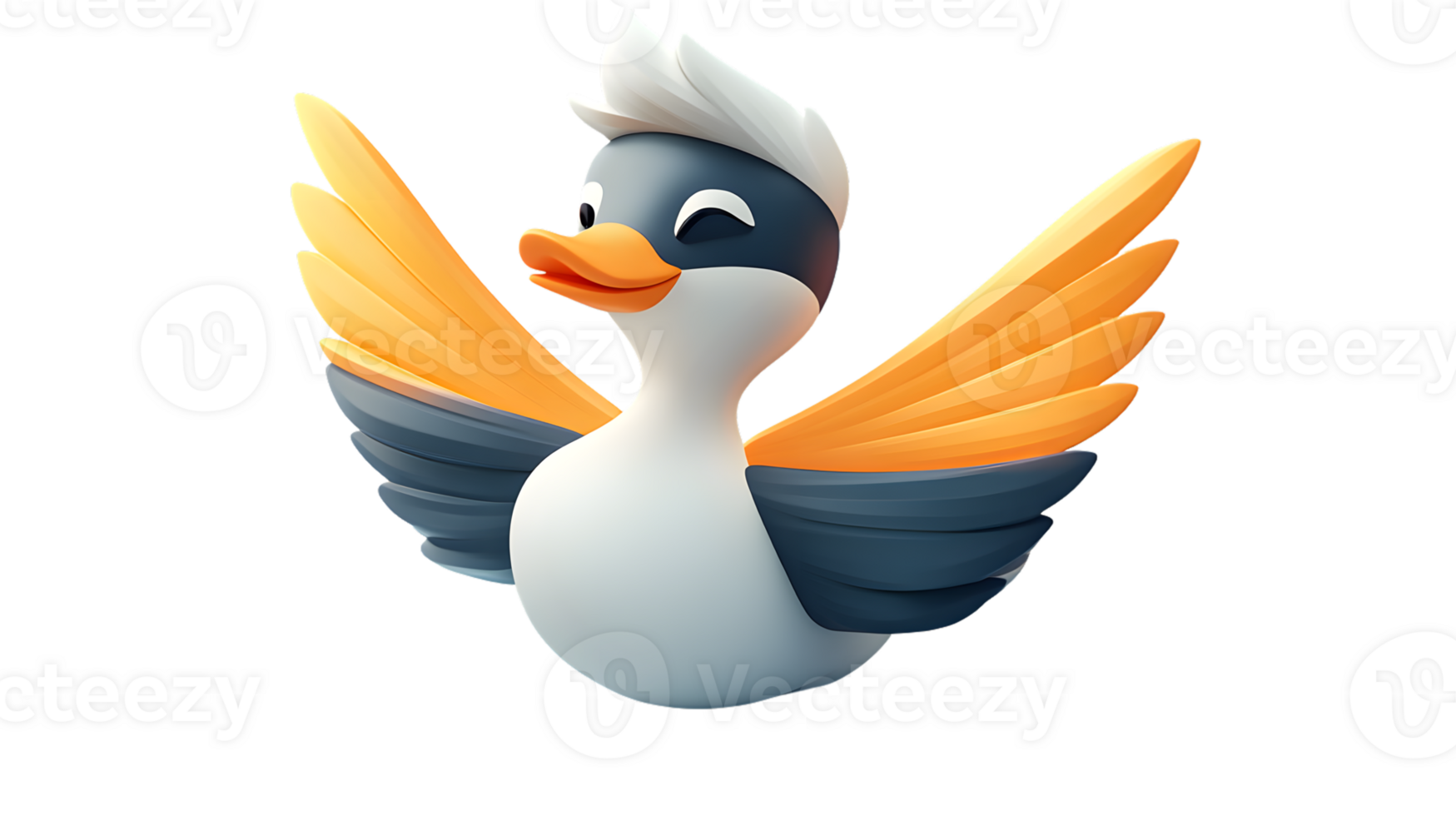 A cartoon duck with vibrant orange wings and a playful expression perfect for fun and whimsica png