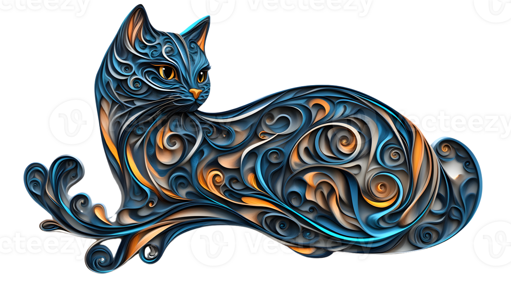 Abstract swirling cat design intricate art paper art curl design feline illustration decor png