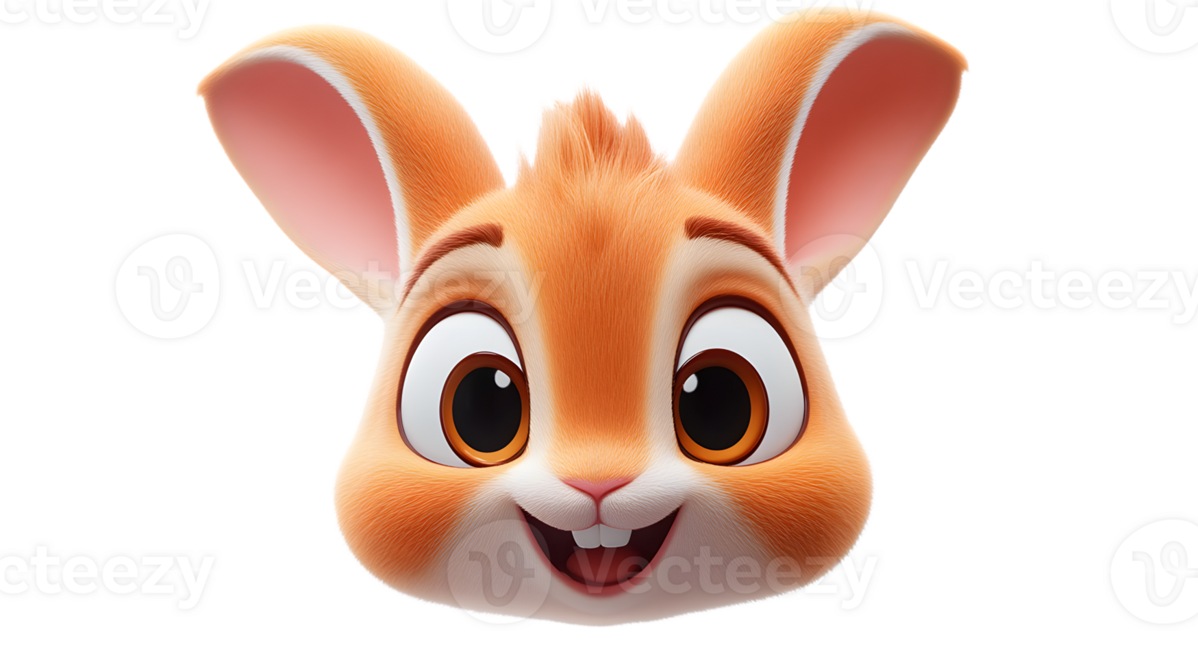 Adorable Cartoon Rabbit with Expressive Eyes and Playful Smile for Kids Animation and Fantasy png