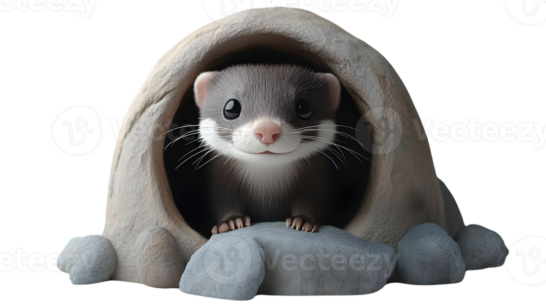 Adorable ferret peeking from a cave dwelling png