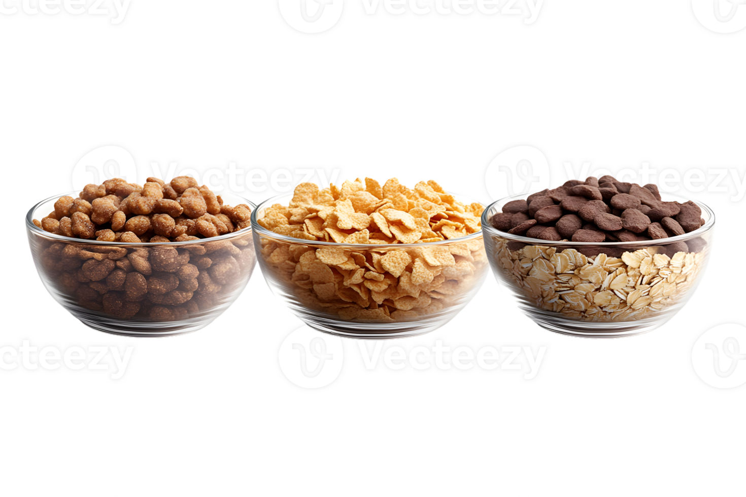 Three Bowls of Cereal and Snacks Displayed on a Black Background for Food Photography Advertis png