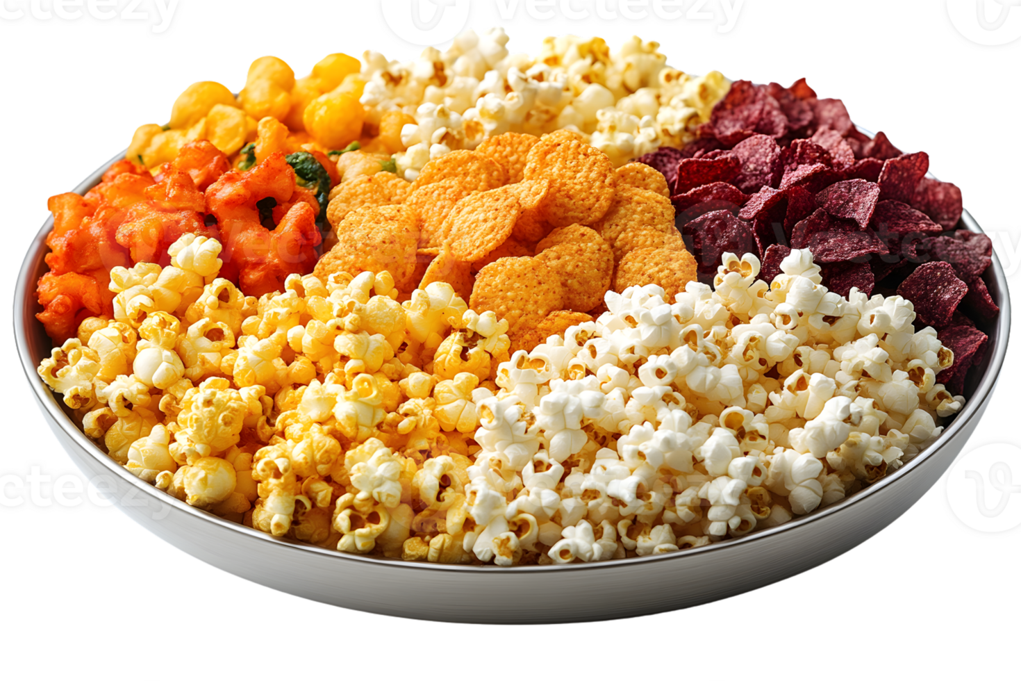 Variety of Salty Snacks and Popcorn in Bowl png
