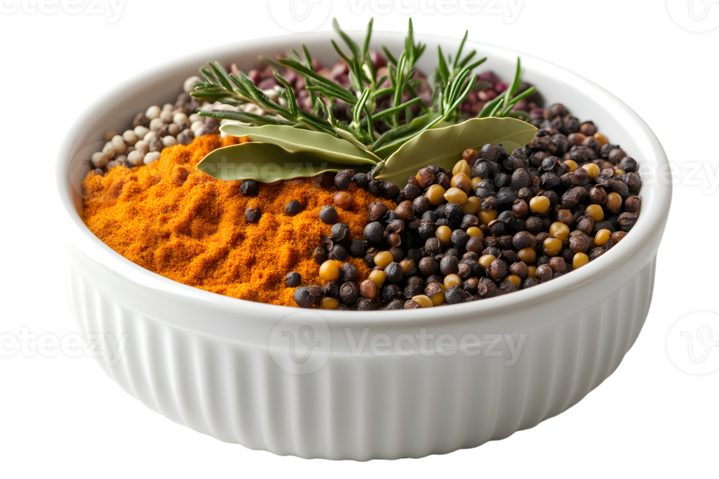 Variety of Spices and Herbs in White Bowl png