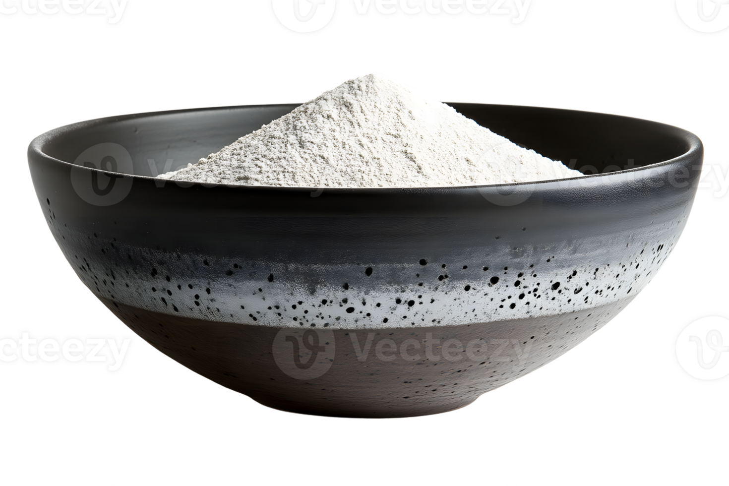 White Powder in a Dark Bowl Food Photography Ingredient Texture png