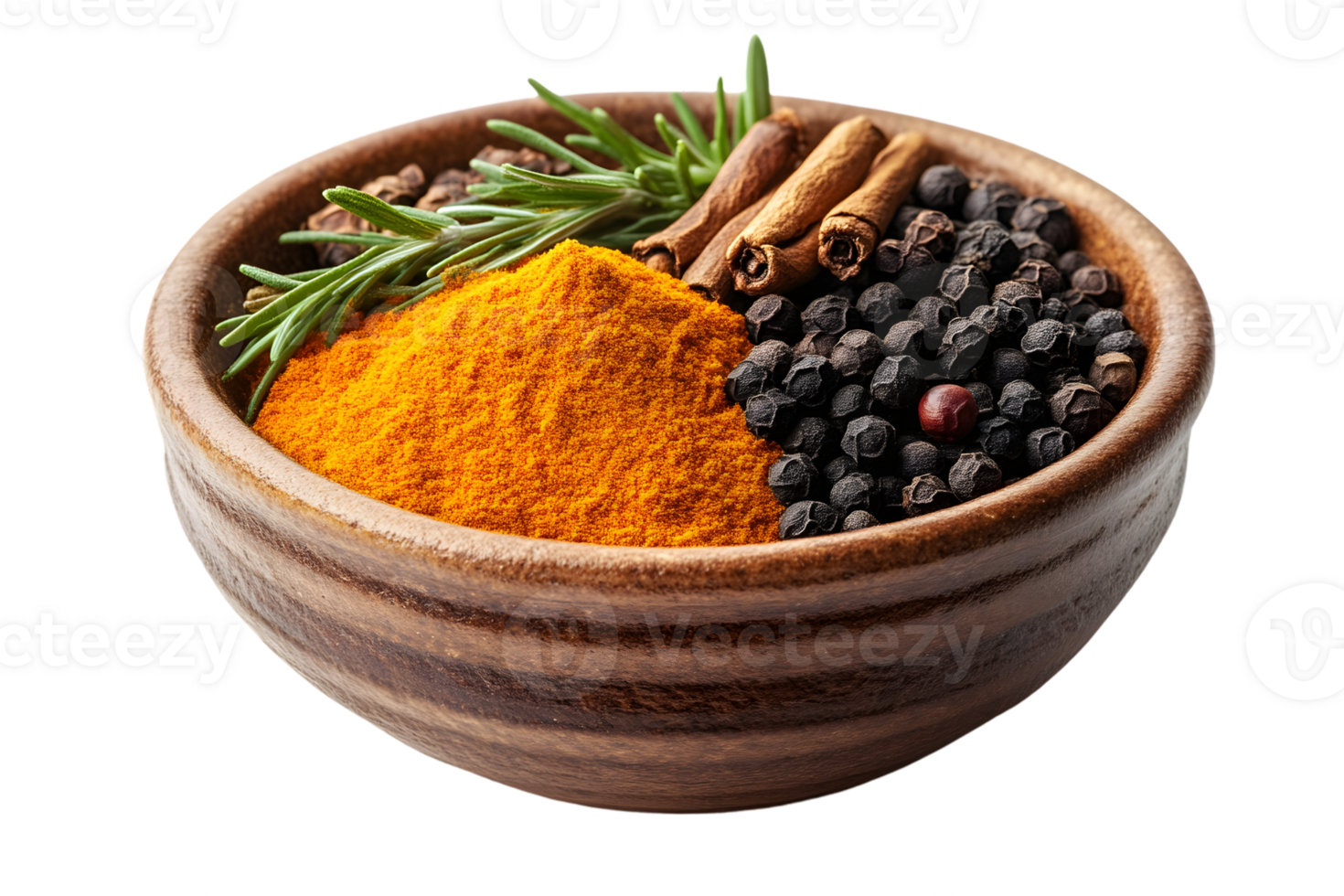 Wooden bowl of spices herbs and seasonings for cooking png