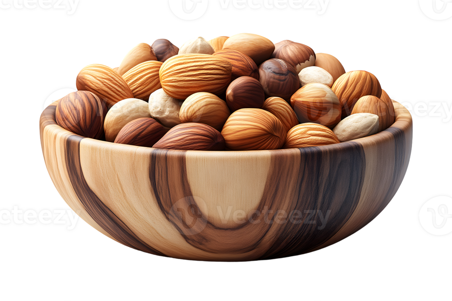 Wooden Bowl of Mixed Nuts Healthy Snack Food Photography png