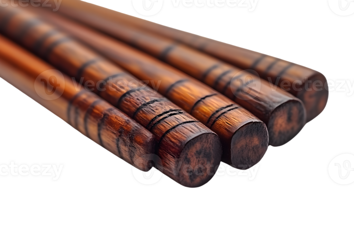 Closeup of elegant dark brown wooden chopsticks detailed texture black background png