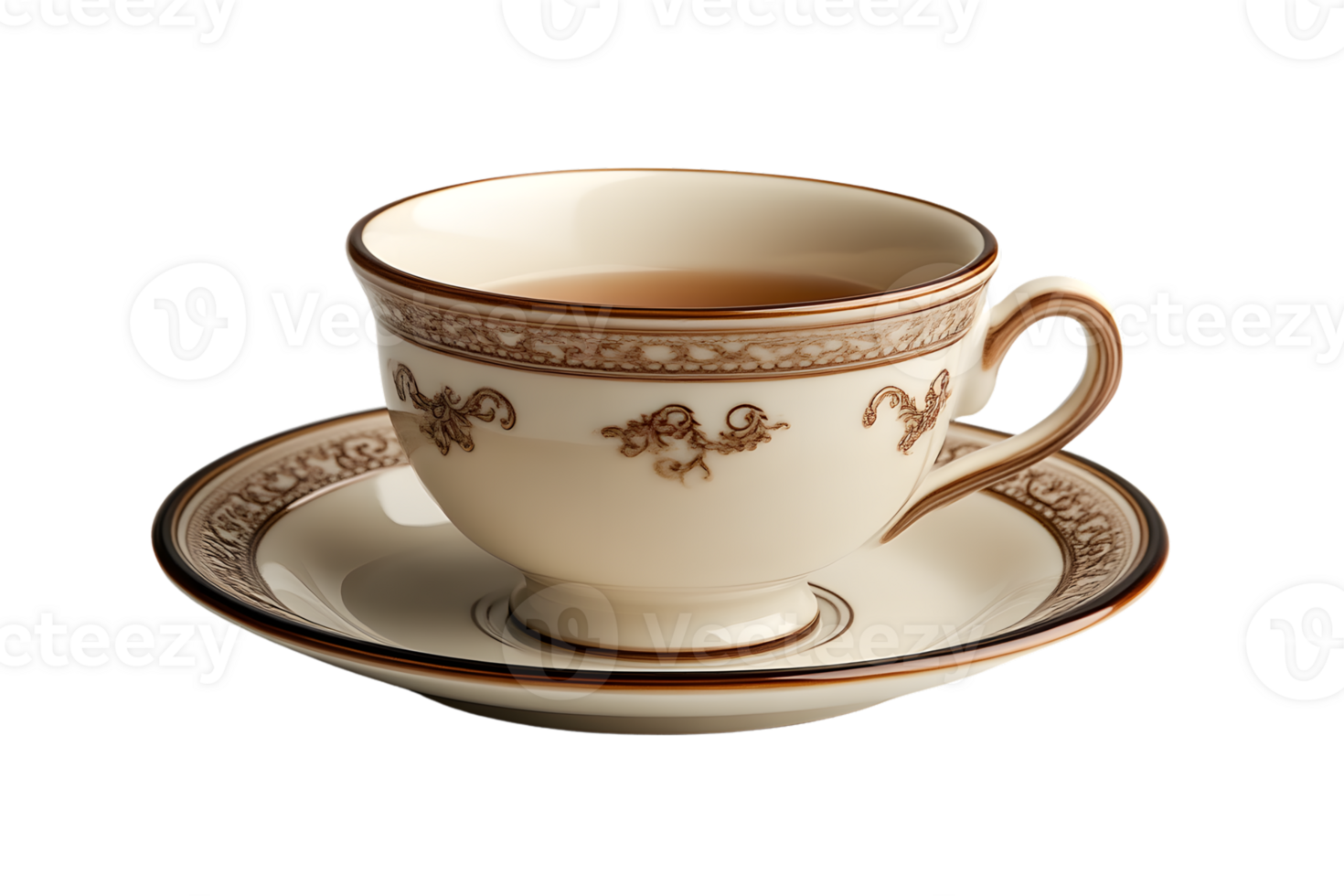 Elegant Ceramic Tea Cup and Saucer with Intricate Gold Patterns Perfect for Luxury Tableware D png