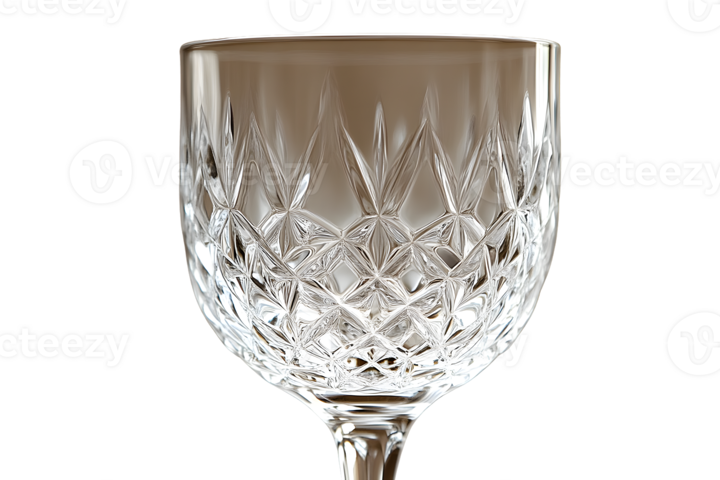 Elegant Crystal Wine Glass with Intricate Cut Patterns on a Black Background png