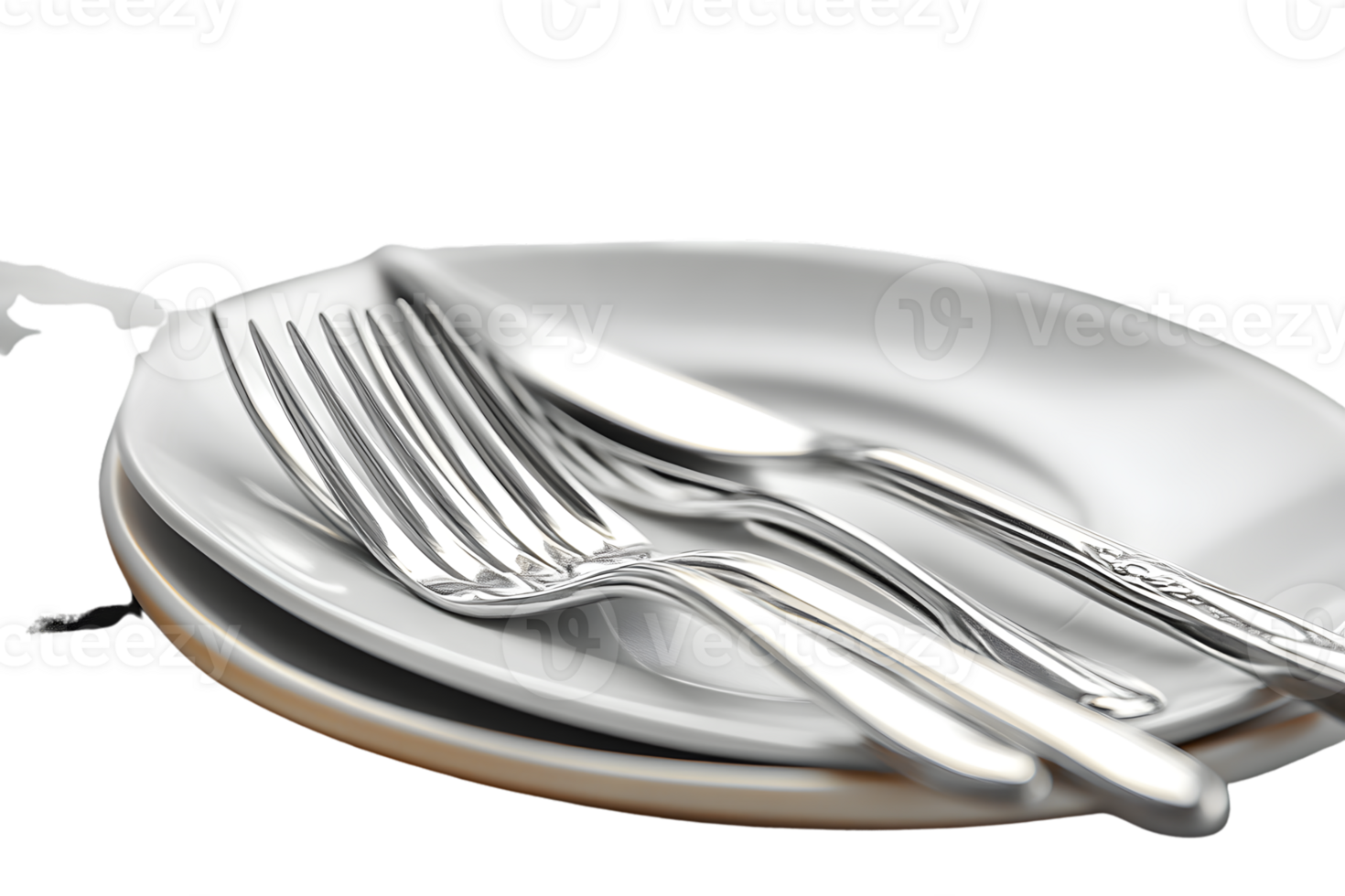 Elegant Dining Setup Silverware on a White Plate with Black Background png
