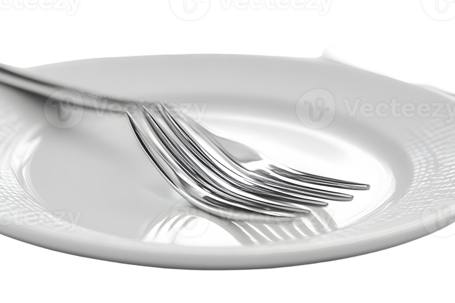 Elegant Dining Setup Stainless Steel Forks on a White Plate with Intricate Design png