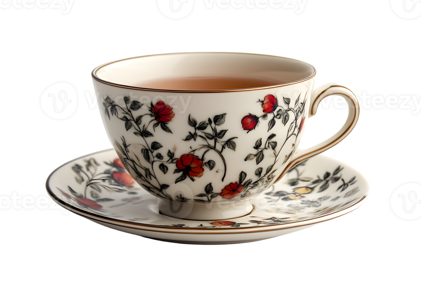 Elegant Floral Teacup and Saucer Set with Intricate Design Perfect for Tea Time or Decorative png