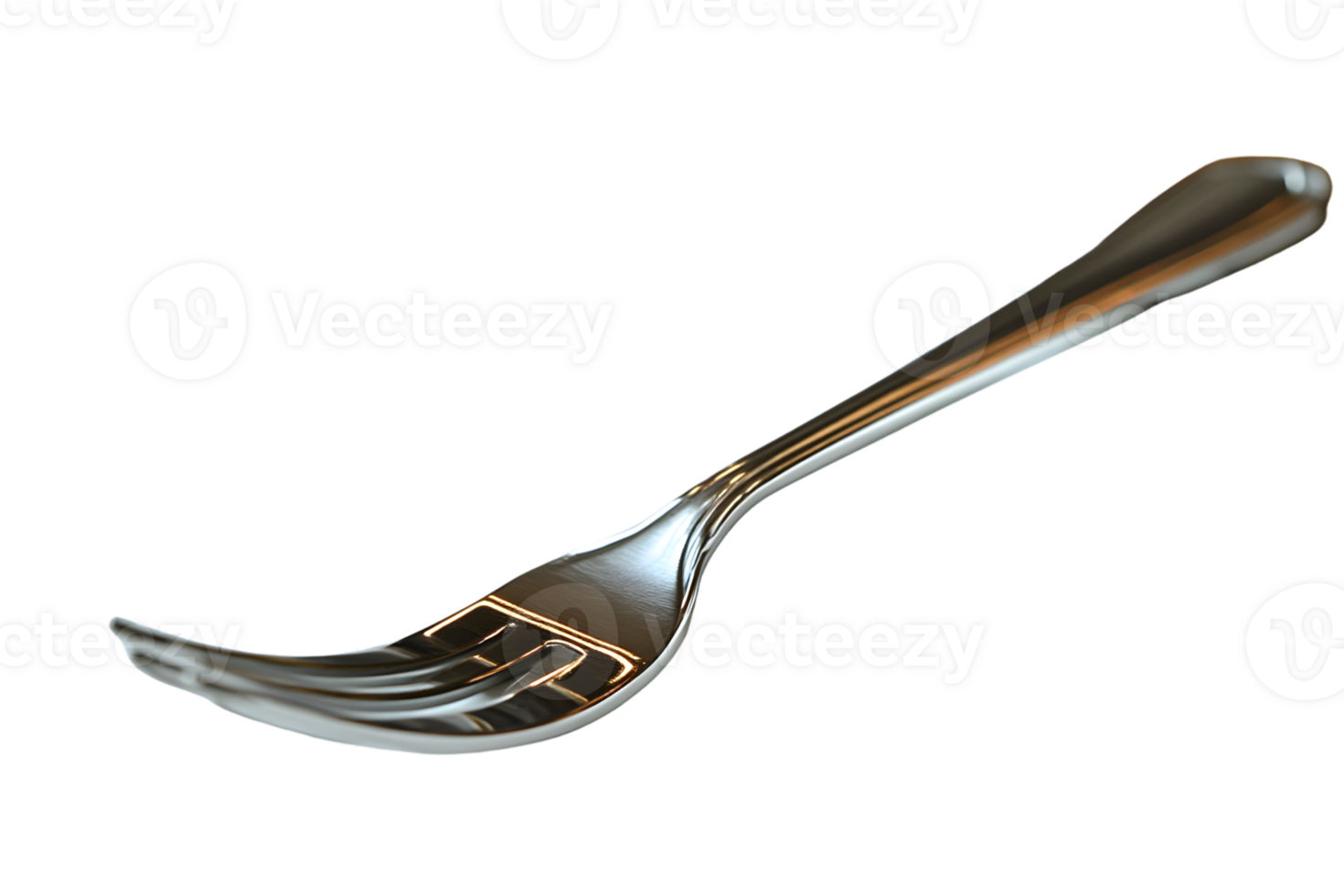 Elegant Metallic Fork with Reflective Surface on Transparent Background png