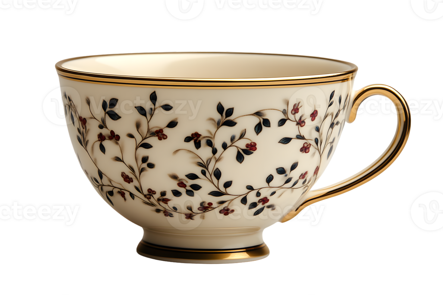 Elegant Ivory Teacup with Intricate Floral Design and Gold Accents for Luxury Tableware Photogr png
