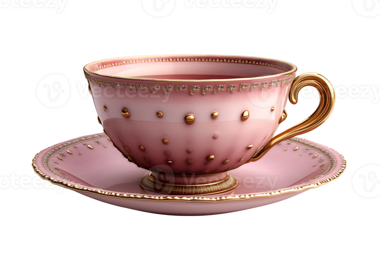 Elegant Pink Teacup with Gold Accents on a Matching Saucer Perfect for Luxury and Vintage Them png