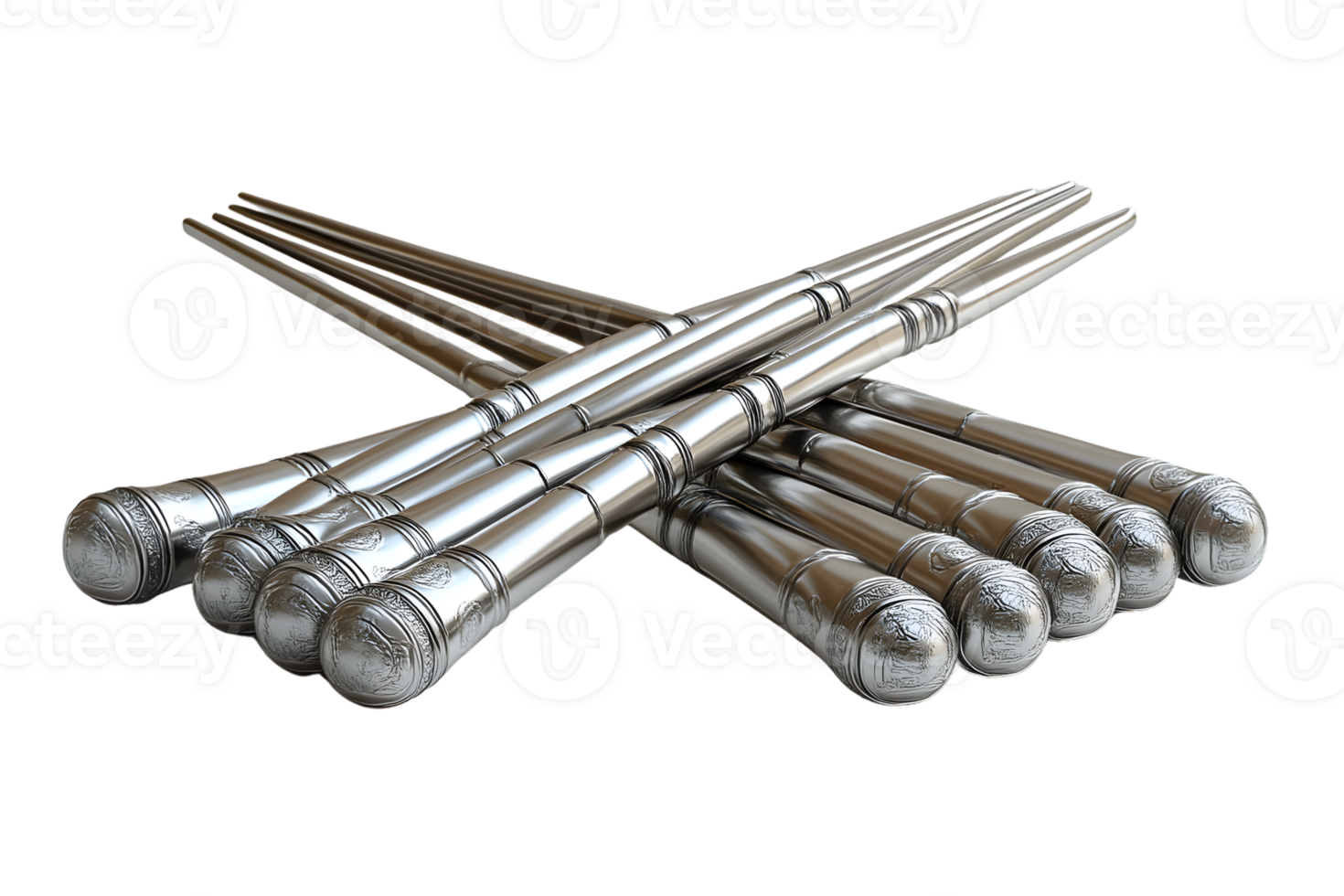 Elegant Silver Drumsticks with Intricate Designs for Music and Performance Art png
