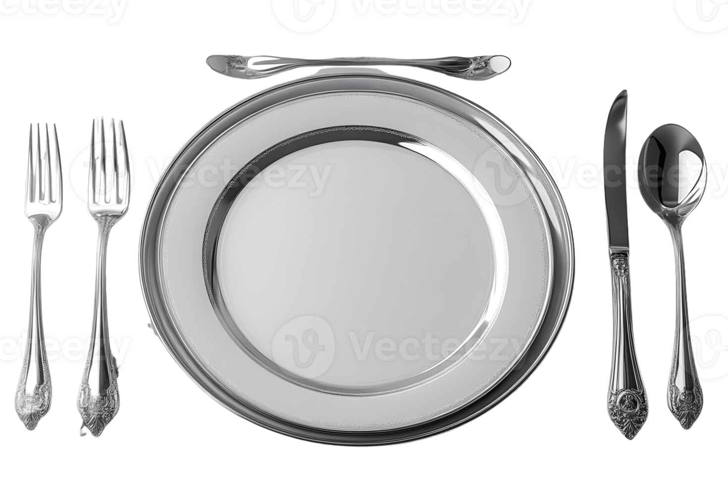 Elegant Silverware and Plates Arrangement for Formal Dining Settings png