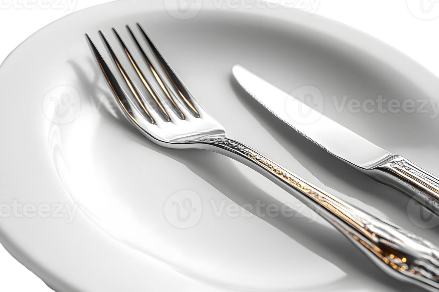 Elegant Silverware on White Plate Closeup Photography png
