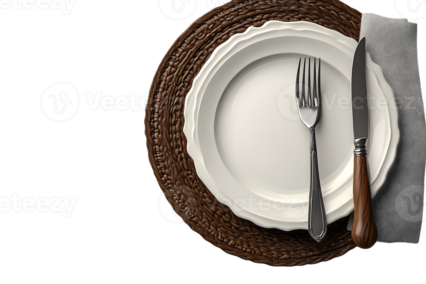 Elegant Table Setting White Plate Fork Knife Placemat Linen Napkin png